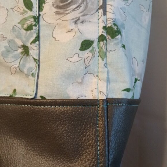 New Boho Roses Floral Tote Shopper shoulder Bag Blue Gray Double handle Carryall - Picture 6 of 12